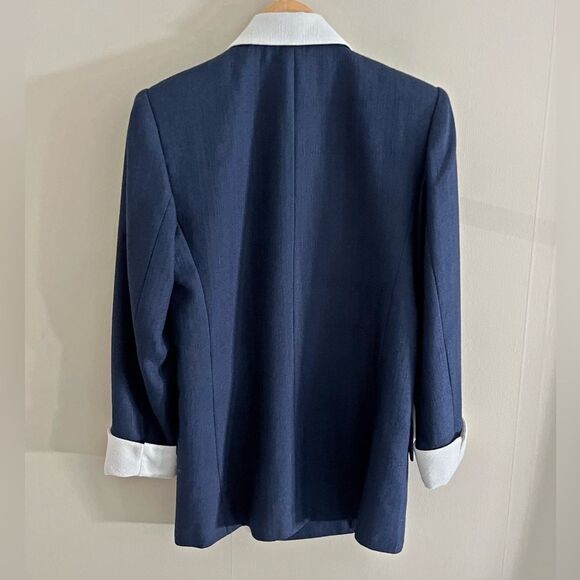 Vintage Kasper Navy White Skirt Suit Set Gold Buttons Blazer 80s Size 4 - Picture 14 of 15